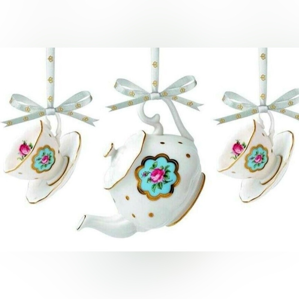 Royal Albert Polka Rose mini Teapot Ornament Set